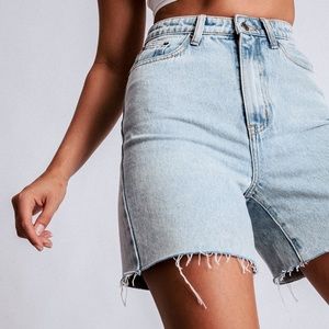 Meshki Raw Hem Longline Rigid Boyfriend Shorts